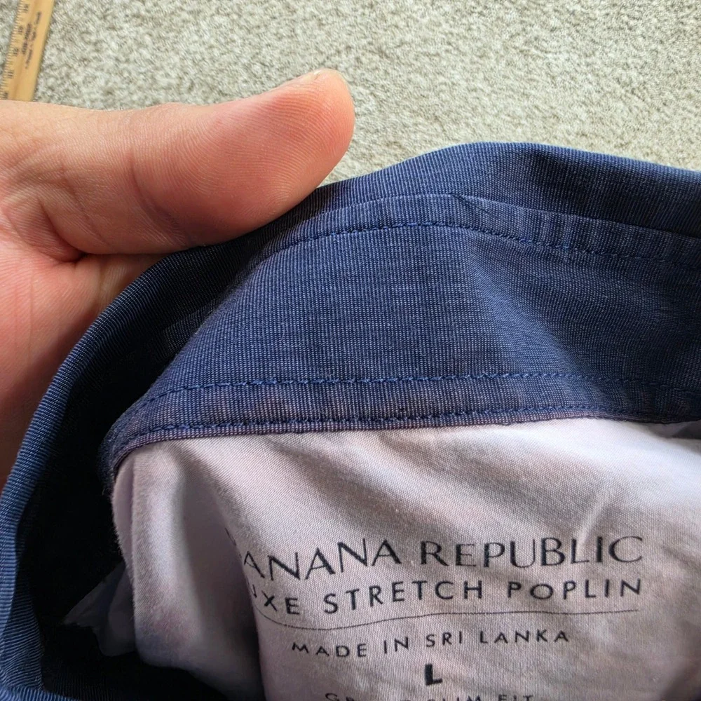 Banana Republic Grant Slim Fit Shirt Mens Large Blue Luxe Stretch Poplin Casual